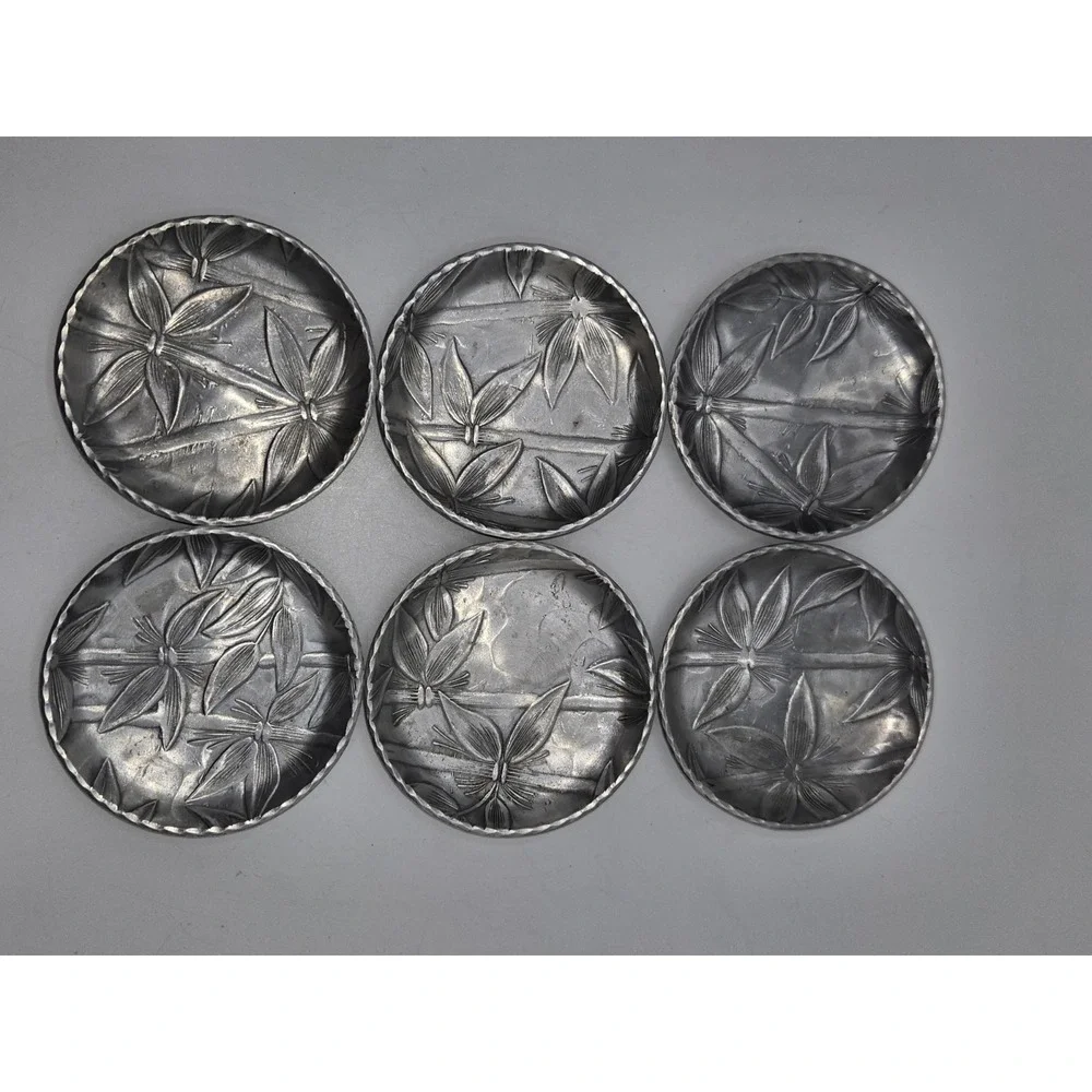 Everlast Forged Aluminum Bamboo Coasters Set of 6 Vintage 3.25